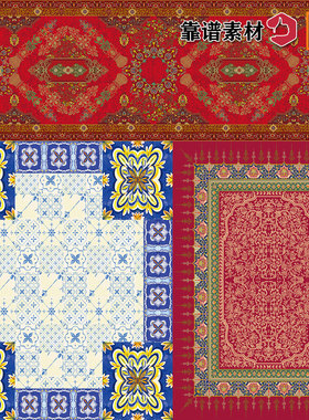 波西米亚波斯皇室宫廷大象地砖花纹红色地毯图案AI矢量设计素材