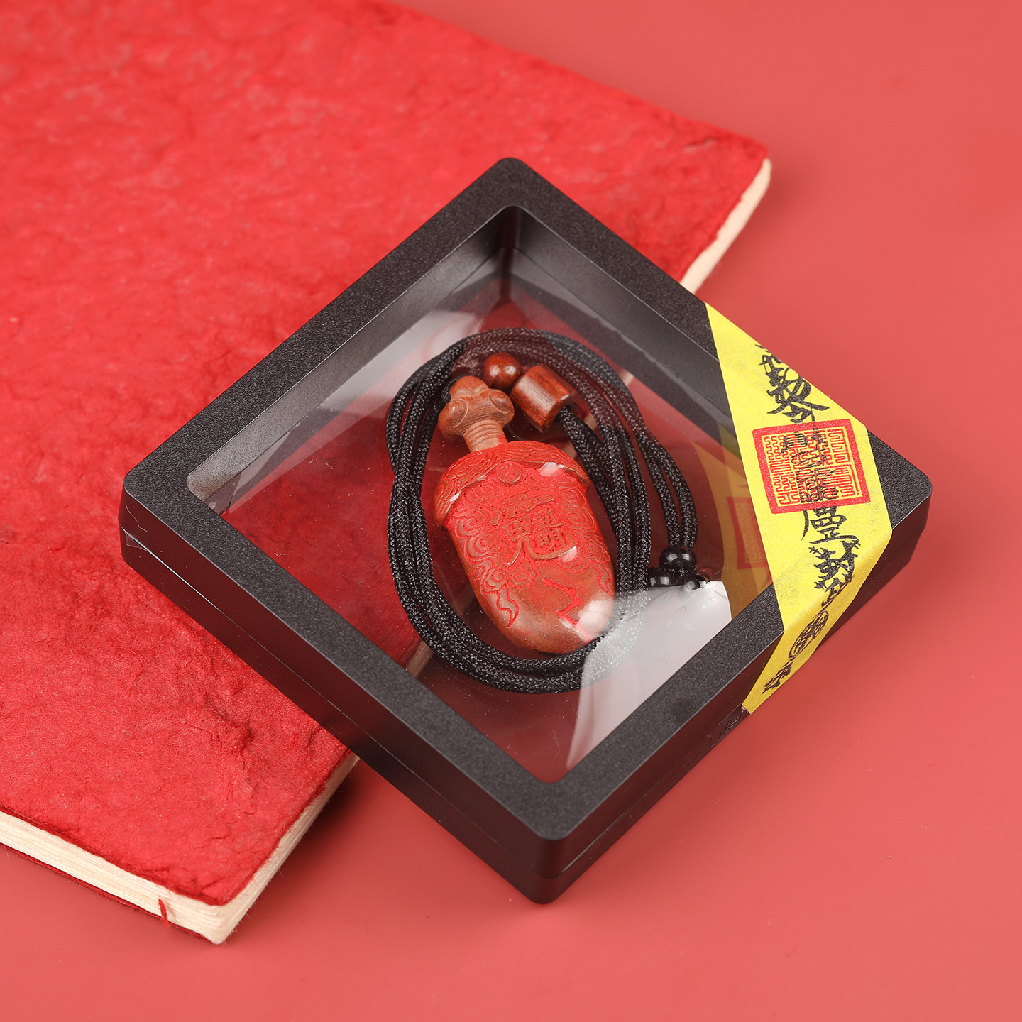 雷击木赵公明吊坠红色朱砂