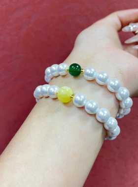 仿珍珠手链绿玛瑙仙女风手串时尚典雅8mm闺蜜情侣礼物显肤色百搭