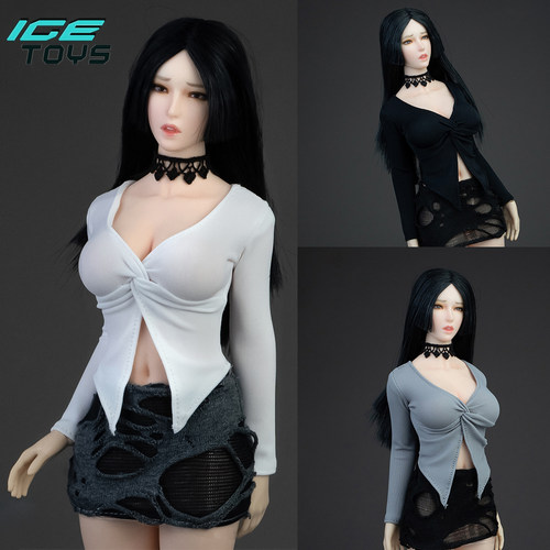 ICE TOYS ic1019 1/6兵人纯欲上衣扭结开领衬衣开衫包臀破洞裙