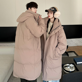 冬季保暖羽绒服男女情侣中长款加厚港风宽松同款派克防寒大衣外套