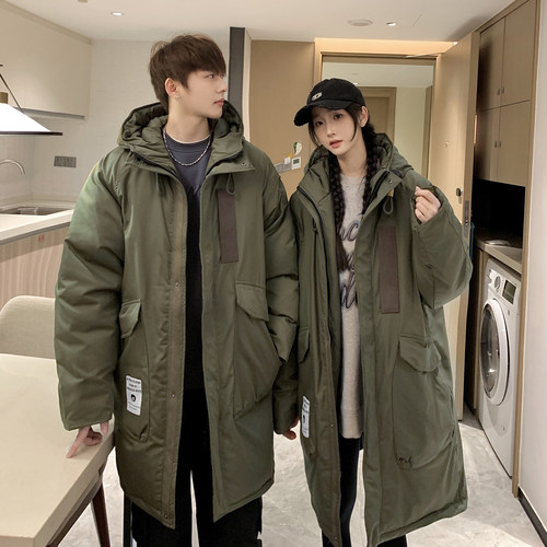 羽绒服男冬季加厚保暖潮牌港风同款情侣女中长款工装派克大衣外套