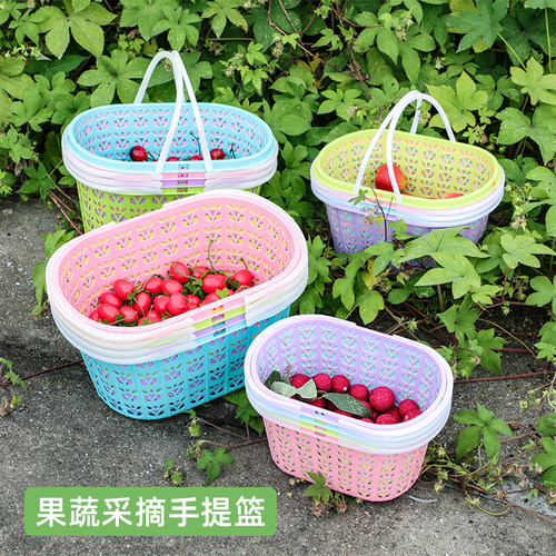 批发彩色镂空塑料手提篮杨梅篮