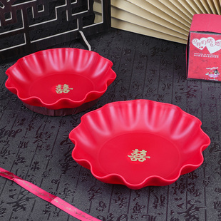 婚庆干果盘喜糖瓜子盘喜庆红色囍字果盘结婚喜宴用品塑料水果盘