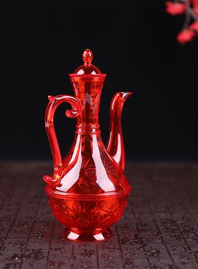 婚庆透明塑料酒壶大容量带柄红色倒酒壶新娘陪嫁用品创意喜庆酒壶