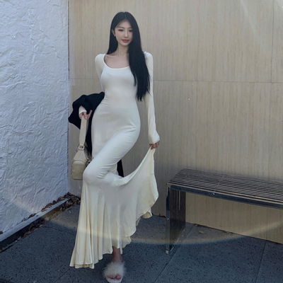 收腰修身裙子气质包臀a字长裙