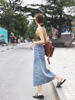 Korean Edition Mid length version Flash skirt summer Overknee longuette Skirt Split ends Irregular Denim skirt