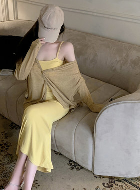 纯欲打底春夏吊带连衣裙女长裙子