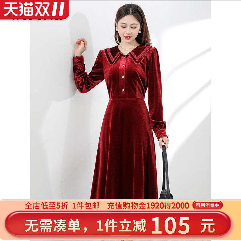 未风丝绒收腰显瘦连衣裙