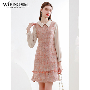 未风粗花呢连衣裙女秋冬2025冬装新款小香风女装气质显瘦长袖裙子