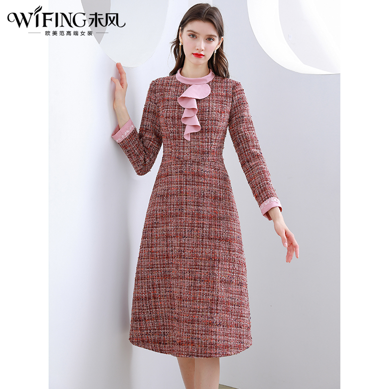 未风连衣裙粗花呢名媛气质收腰