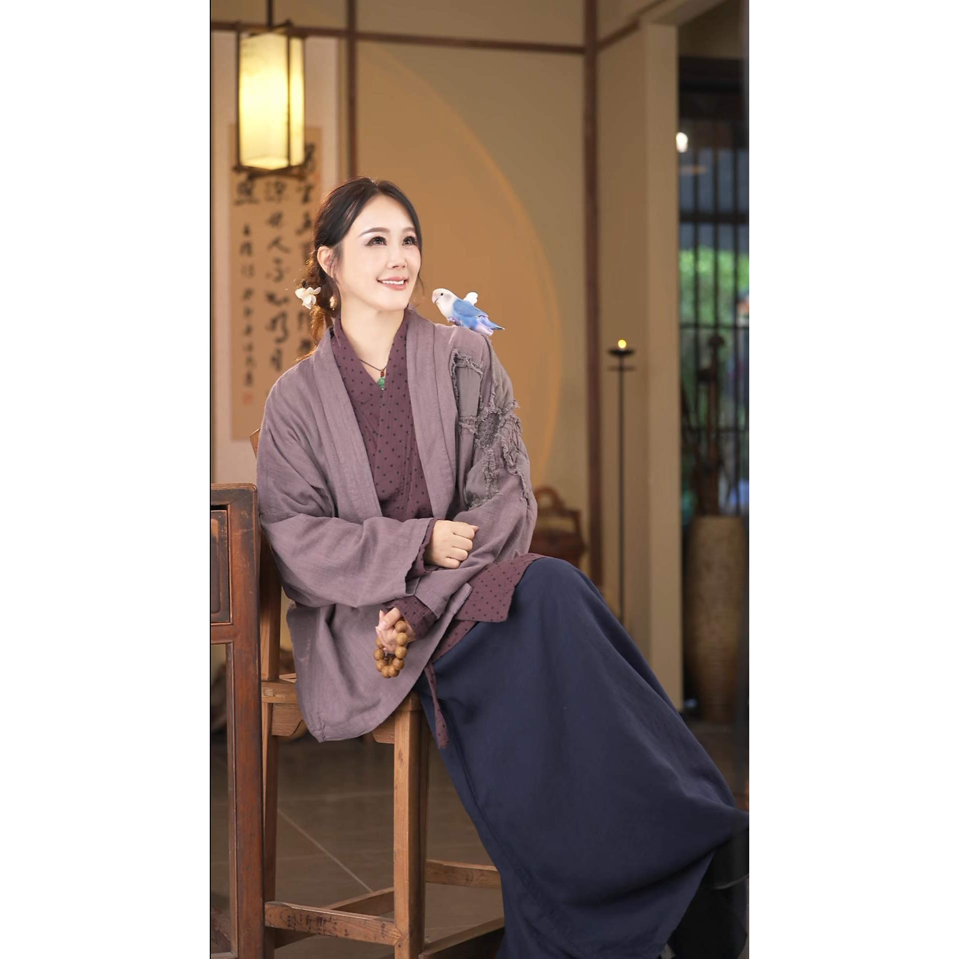 新中式国风贴布绣花宽松开衫外套女春秋百搭外披上衣