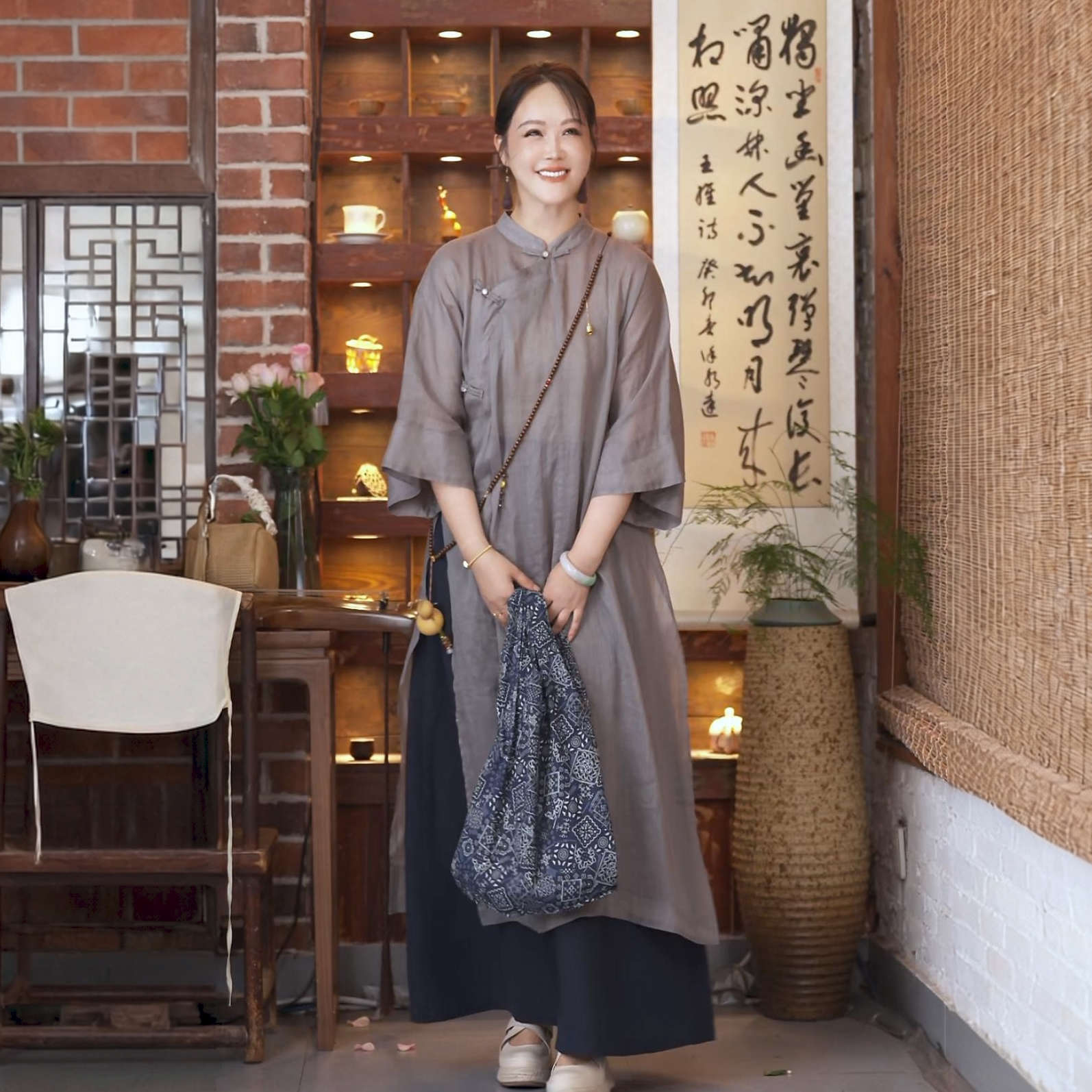 【青词】禅意女装长袍改良奥黛旗袍苎麻连衣裙新中式斜襟上衣茶服