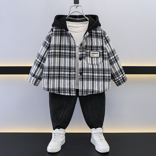 男童薄棉外套秋冬季儿童深秋初冬连帽呢子大衣短款男孩2025新款潮