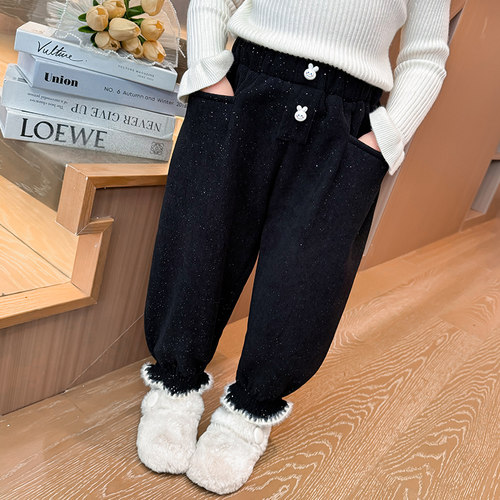 女童加绒束脚长裤秋冬洋气新款