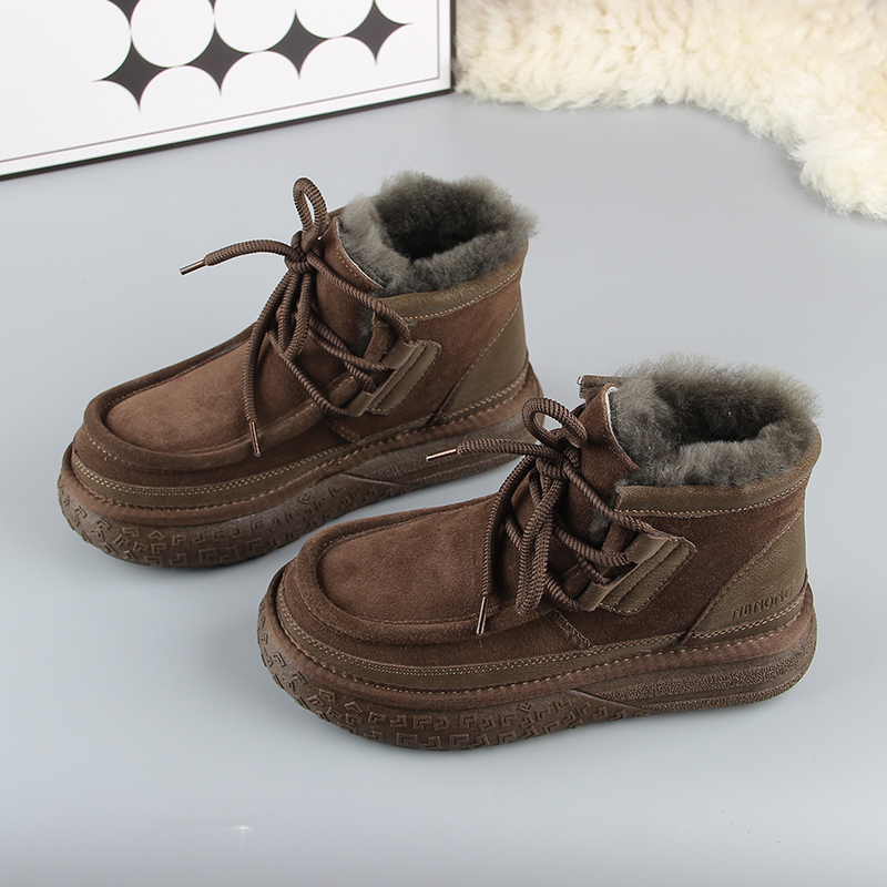 冬季系带雪地靴女2025情侣款棉鞋