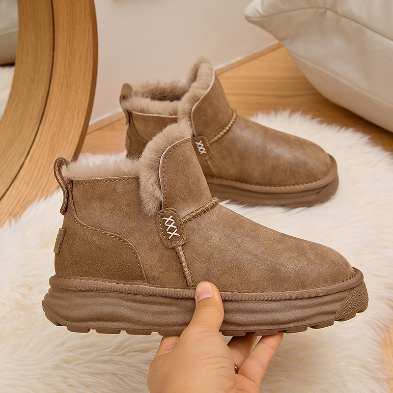 牛皮羊毛雪地靴女2025冬季皮毛一体加绒加厚保暖短靴防滑休闲棉鞋,女鞋,时尚雪地靴,淘宝优惠券,粉丝福利购,淘宝优惠卷