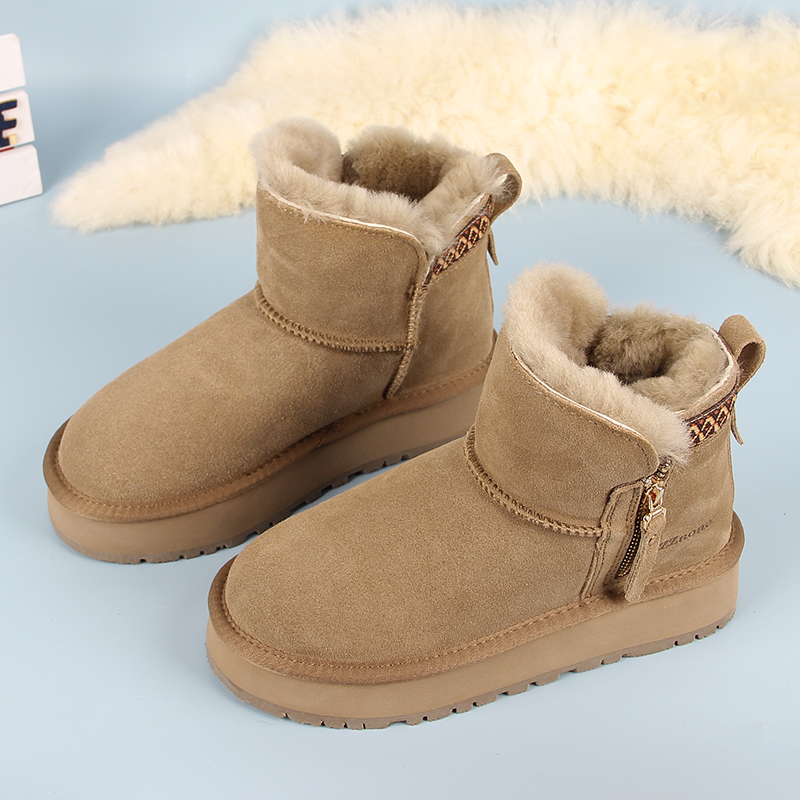 民族风厚底雪地靴真皮羊毛棉保暖