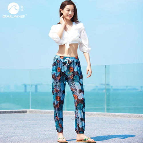 海边度假夏季薄款九分灯笼裤沙滩长裤女宽松防虫裤波西米亚裤