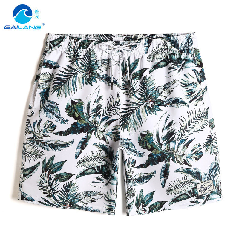 夏季海边沙滩裤男速干宽松白色印花休闲短裤松紧带透气舒适