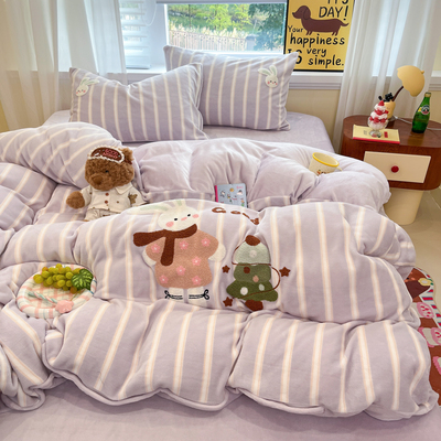 亲肤卡通牛奶绒萌兔四件套