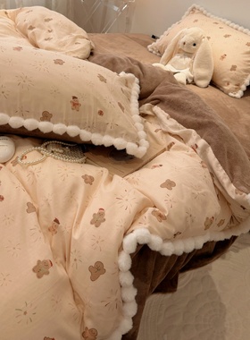 秋冬保暖纱加绒四件套a版双层纱全棉b版牛奶绒被套学生3件套床单