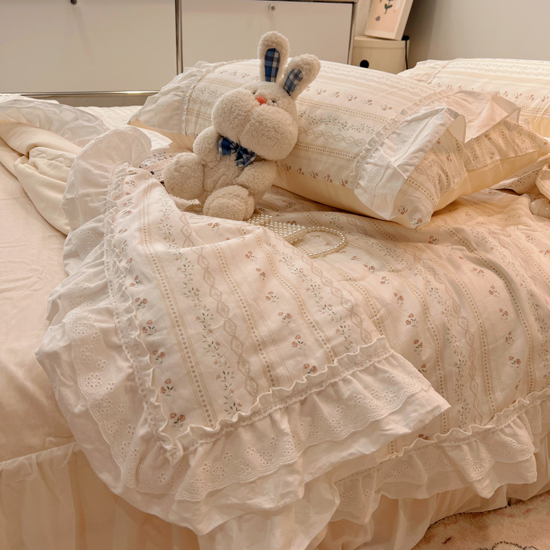 仙女荷叶边全棉夏被四件套少女亲肤可机洗纯棉空调被三件套薄被子,床上用品,化纤被,淘宝优惠券,粉丝福利购,淘宝优惠卷