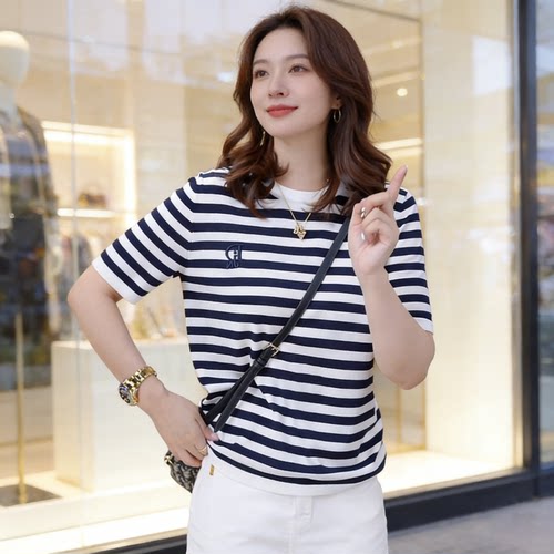 夏短袖t恤女装条纹短袖衫宽松广州白马沙河虎门普宁半袖上衣服