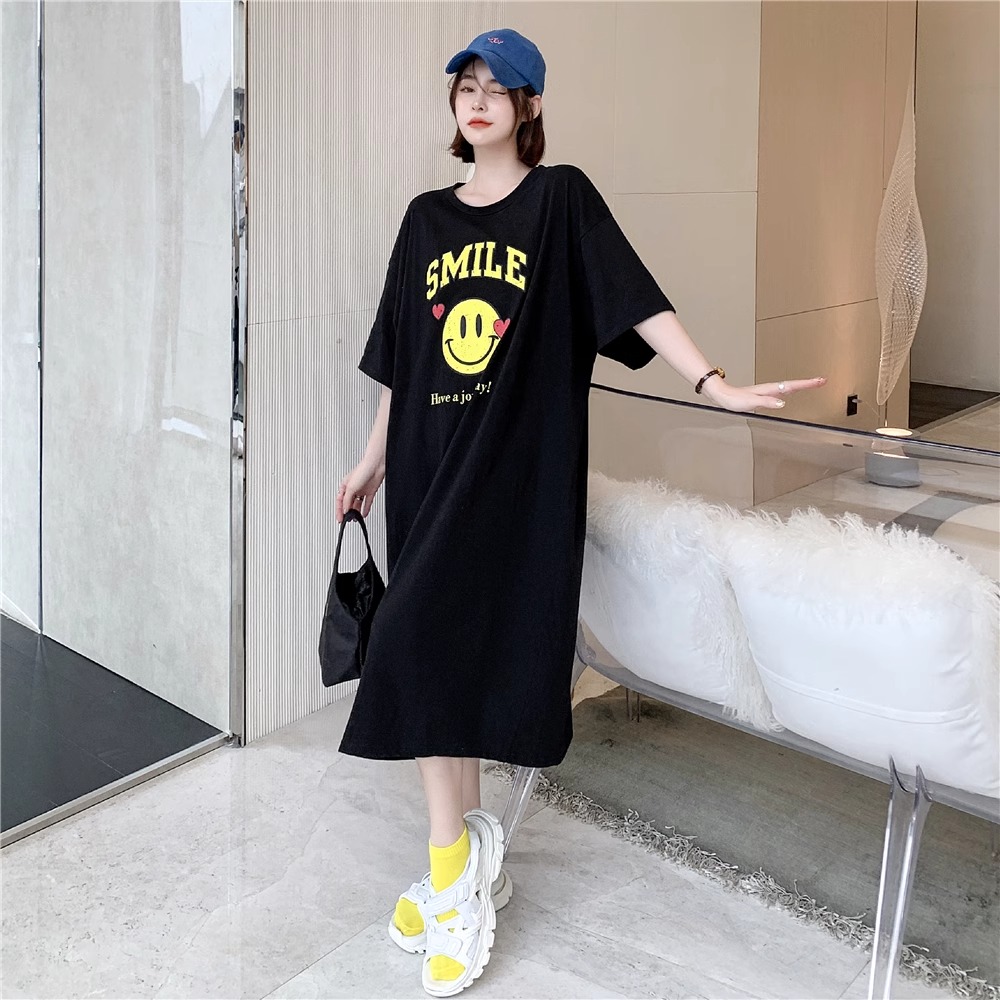 广州十三行女装爆款连衣裙2025夏季纯棉短袖长裙宽松t恤裙连衣裙