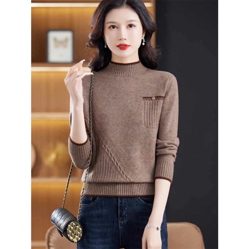 东莞大朗毛织高端毛衣正品工厂直销女打底广东半高领内搭T恤套头