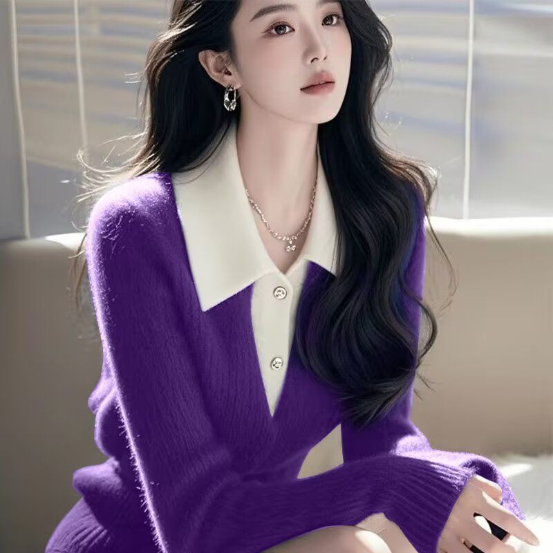 东莞大朗针织衫不起球女新款正品广州十三行上衣假两件POLO领毛衣