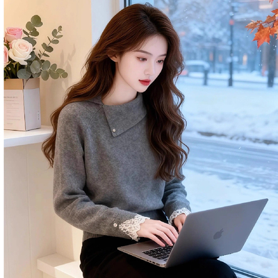 东莞大朗高端翻领带毛衣针织衫不起球女正品早秋2025新款深圳南油