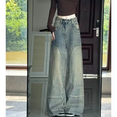 广州十三行新塘沙河牛仔裤大码女宽松显瘦高腰百搭遮肉直筒阔腿裤