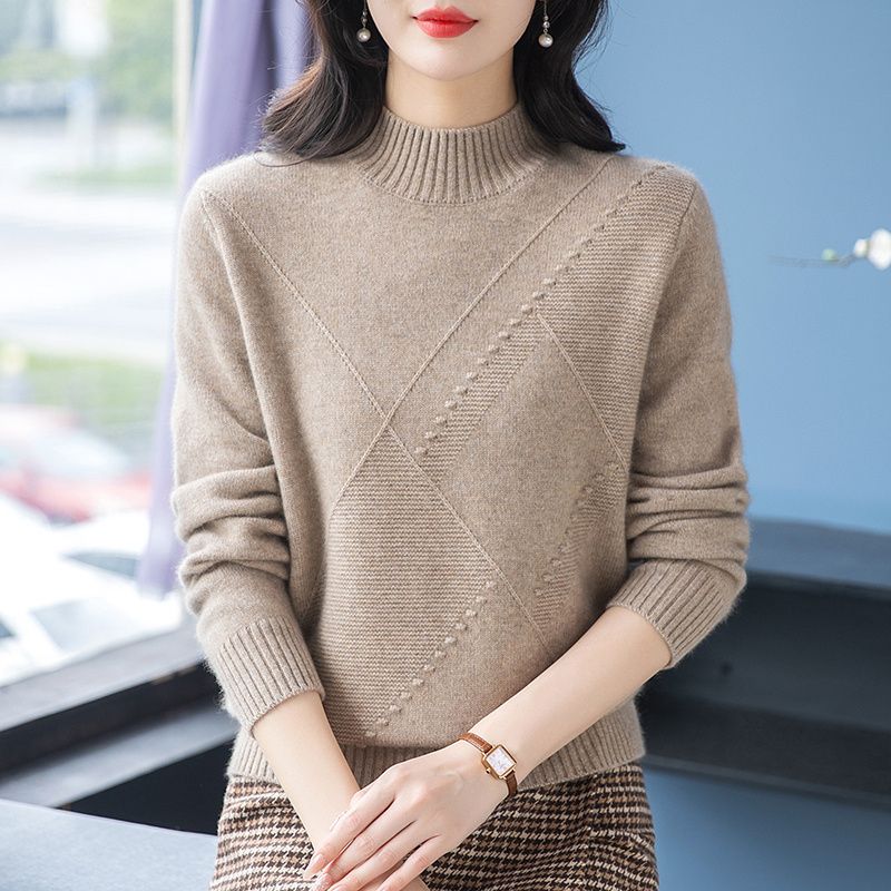 东莞大朗毛织高端毛衣正品工厂直销女打底广东半高领内搭T恤套头