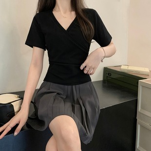 t恤女半袖夏季韩版新款纯白色V领宽松纯棉简约女士短袖体恤打底衫
