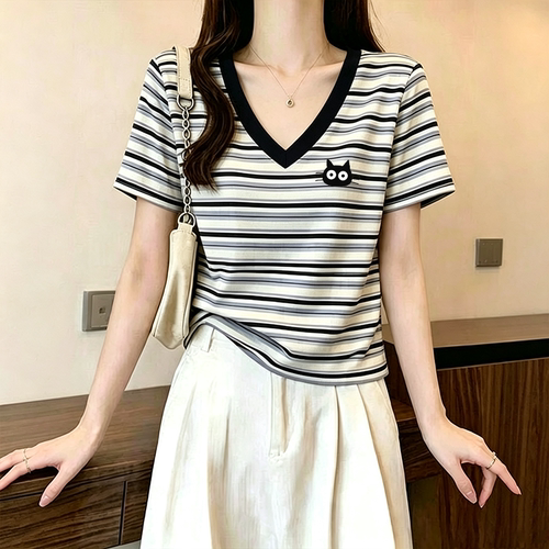 夏短袖t恤女装条纹短袖衫宽松广州白马沙河虎门普宁半袖上衣服