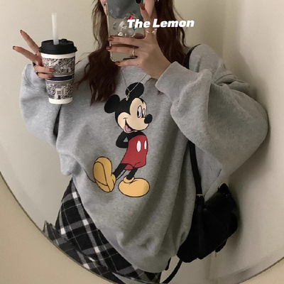 韩版米奇男女不带帽纯棉卫衣秋冬季加绒加厚情侣山东即墨薄款外套