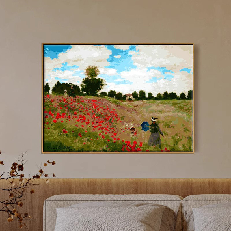 数字油画diy填色手工填充风景涂色客厅莫奈亚嘉杜的花田画画油彩