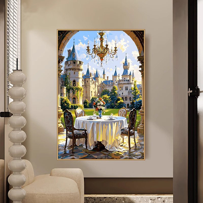 数字油画diy填色手工填充手绘丙烯涂色客厅风景古堡宴序画画油彩
