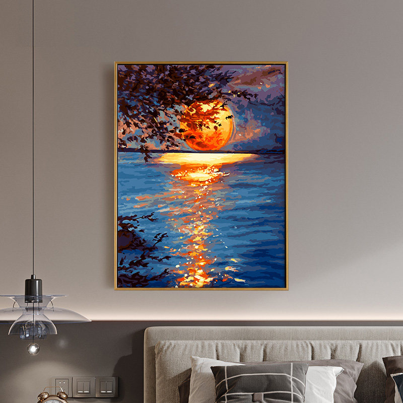 数字油画diy填色手工填充丙烯装饰手绘客厅风景月光与海画画油彩