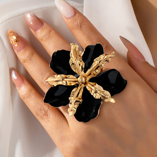 欧美夸张气质时尚滴油花朵戒指中古夸张设计感小众复古气质戒指女