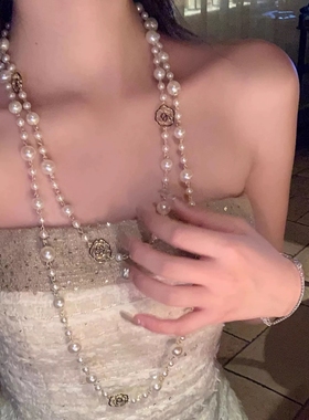 新款小香风多层女毛衣长链珍珠项链潮流小众设计高级感饰品配饰女