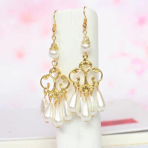 古风汉服配饰金色仿珍珠耳环