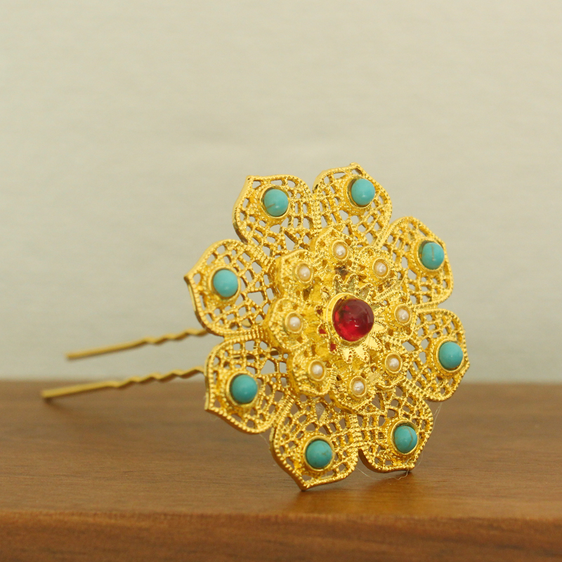 琉璃团花钗顶心掐丝花朵发冠