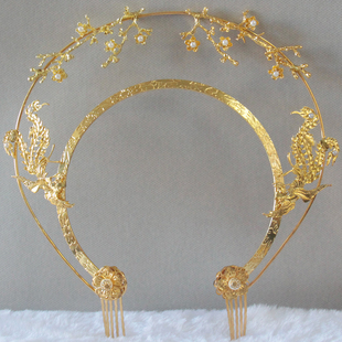 古风头饰百花圣母光环凤凰花枝敦煌唐风圣母光圈汉服发饰唐制发冠