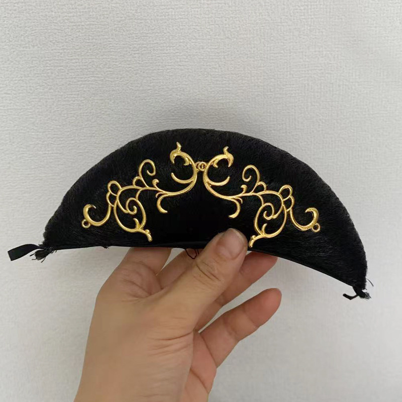 古风手工仿金色花枝假发大牛角包
