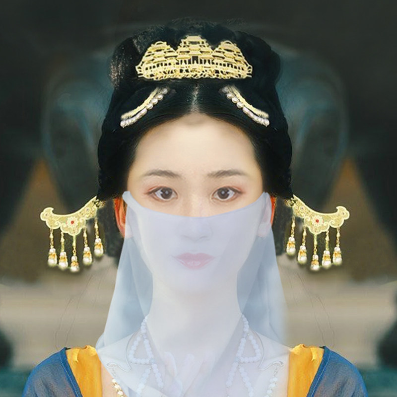 敦煌壁画飞天供养人头饰云顶天宫发冠花钿掩鬓汉服发簪两博鬓排簪