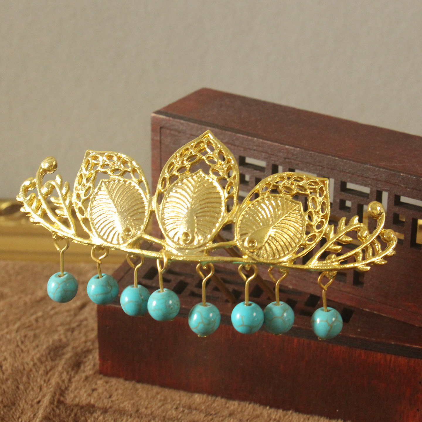 古风仿金色莲花发冠汉服头饰古装儿童凤冠国风配饰敦煌飞天莲花冠