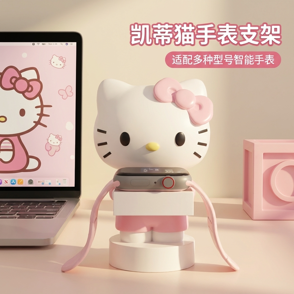 KT猫苹果手表充电支架可爱卡通立式华为手表充电底座支架桌面摆件