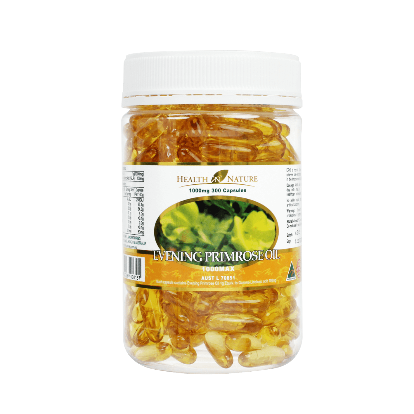澳洲原装进口 HEALTH N NATURE 月见草油胶囊 经期 1000mg*300粒